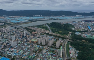 동구의 산지능선과 강변