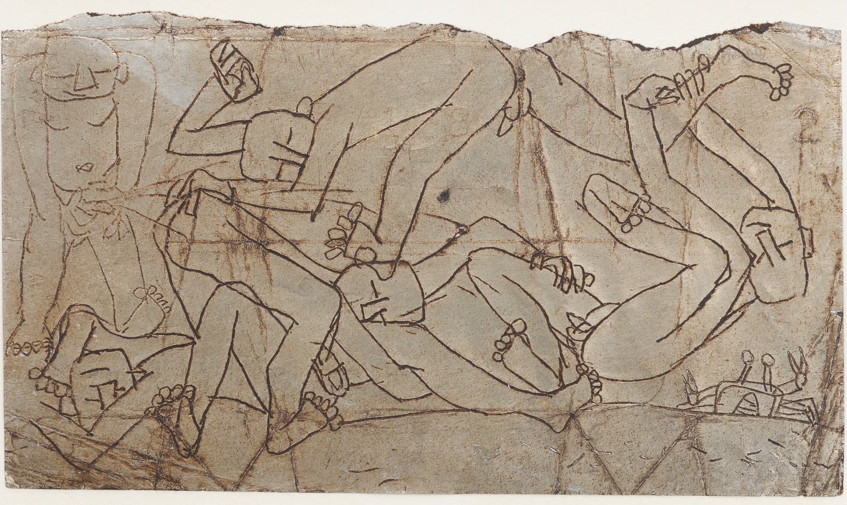 이중섭, <오줌싸는 아이>, 1950년대, 은지에 새김, 유채, 8.6x15.2cm, 국립현대미술관 이건희컬렉션