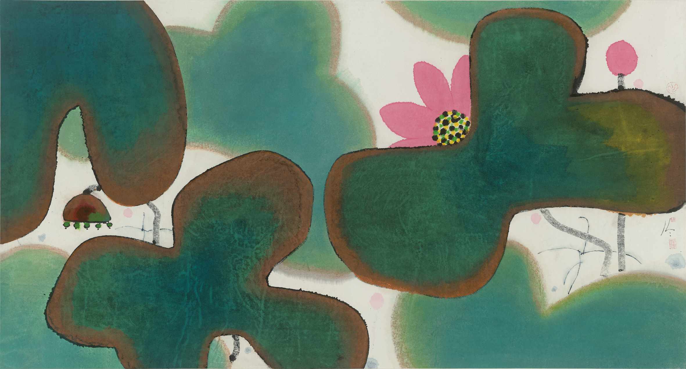 천자링(陈家泠), <연꽃(荷)>, 2010, 종이에 수묵채색, 96x179cm, 중국미술학원미술관 소장