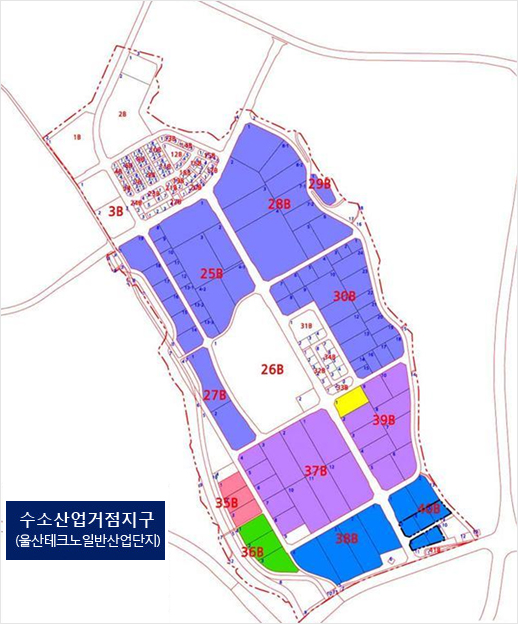 수소산업거점지구의 토지이용계획을 시각화한 이미지이며 자세한 내용은 다음의 데이터표를 참고하시기바랍니다.