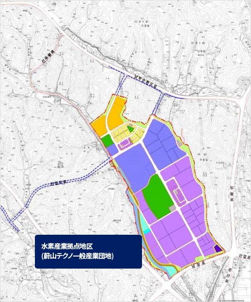 水素産業拠点地区の土地利用計画を視覚化した画像であり、詳細は以下のデータ表をご参照ください