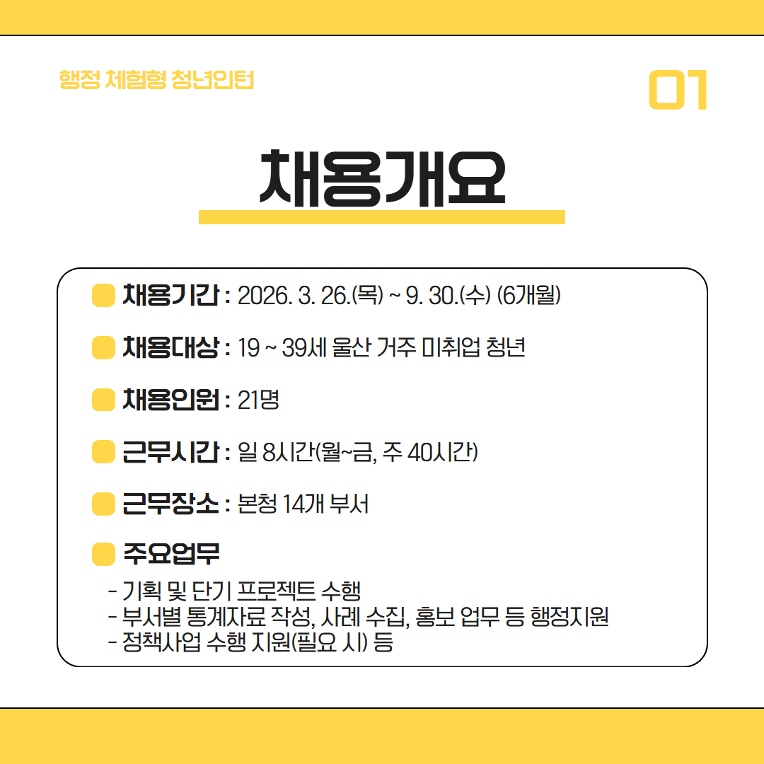 (울산광역시) 2026년 행정 체험형 청년인턴 모집 카드뉴스