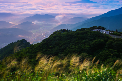억새평원 위로 보이는 신불산 정상