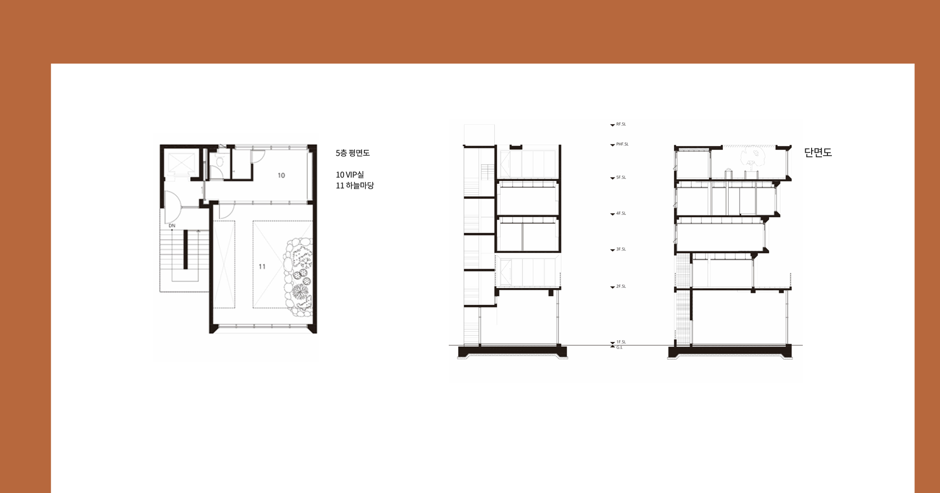 5층평면도 10.VIP실, 11.하늘마당 단면도