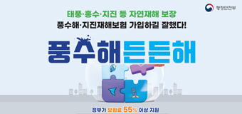 태풍·홍수·지진 등 자연재해 보장
풍수해·지진재해보험 가입하길 잘했다!
풍수해든든해
정부가 55% 이상 지원