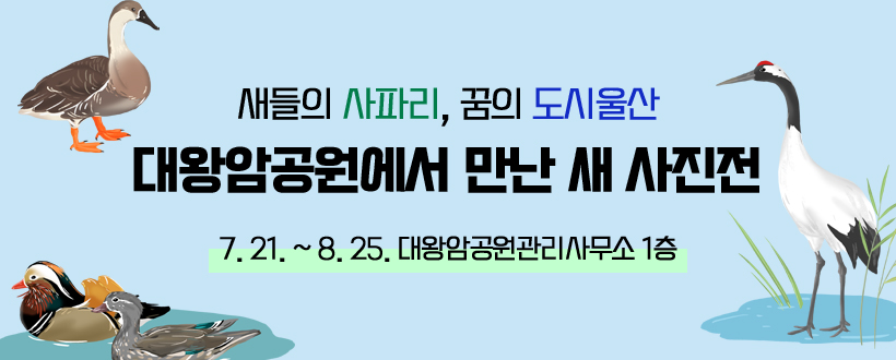 새들의 사파리, 꿈의 도시울산
대왕암공원에서 만난 새 사진전   
7. 21. ~ 8. 25. 대왕암공원관리사무소 1층